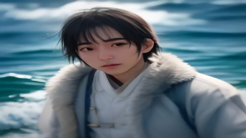 韩剧《我们的蓝调时光》海报，海边小镇风景，多位主演人物剪影叠加，画面宁静忧郁